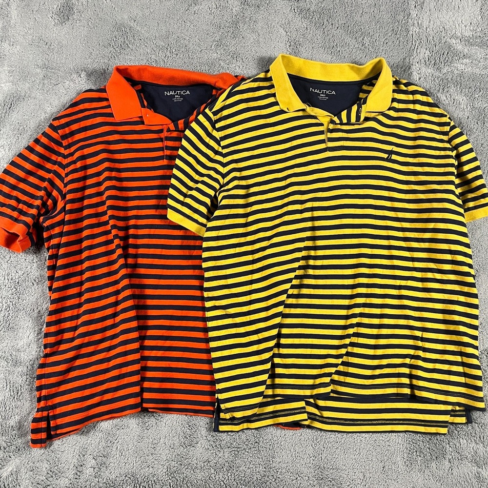Lot of 2 Nautica Polo Shirt Men 3XLT Multi Striped Short Sleeve Collared Popover